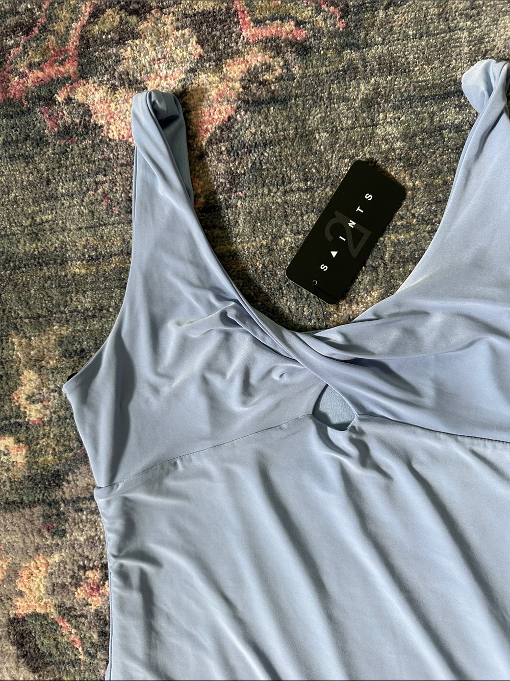 21 Saints Sleeveless Light Blue Twist-Front Formal Mini Bodycon Dress Large NWT - Picture 4 of 8